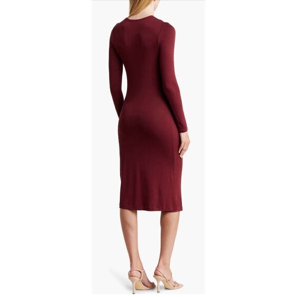 Vince Gathered Long Sleeve Midi Dress in Plum Wine NWT Size Small - Picture 2 of 7